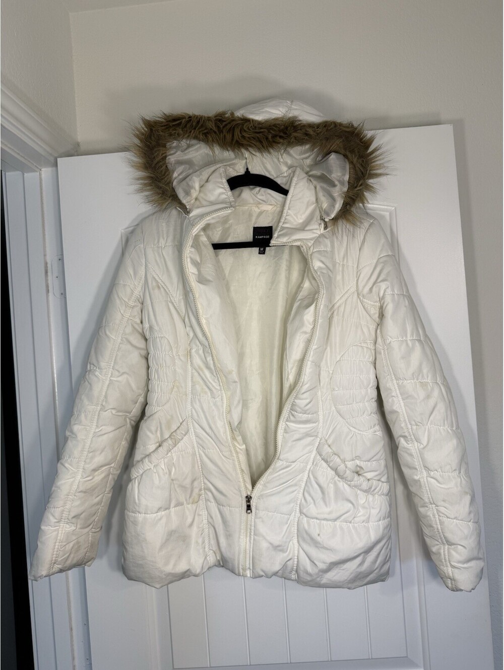 Rampage Hooded Faux Fur Puffer Jacket Womans M